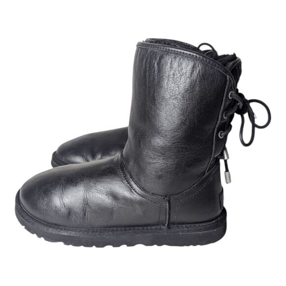 UGG Mariana "Black" Leather Winter Boot Size 6 - Picture 2 of 6
